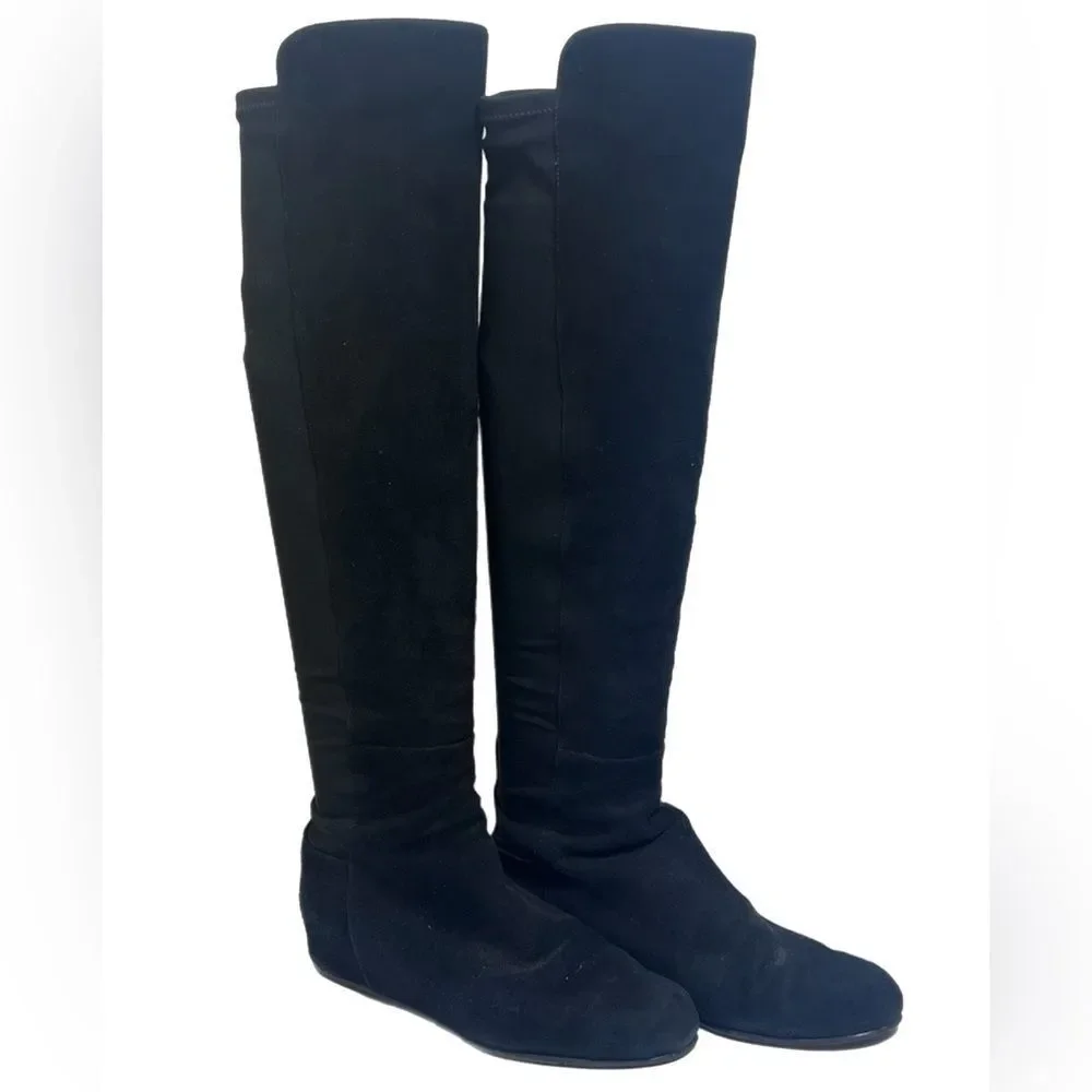 Stuart Weitzman Black Microstretch and Suede Over the Knee Boots